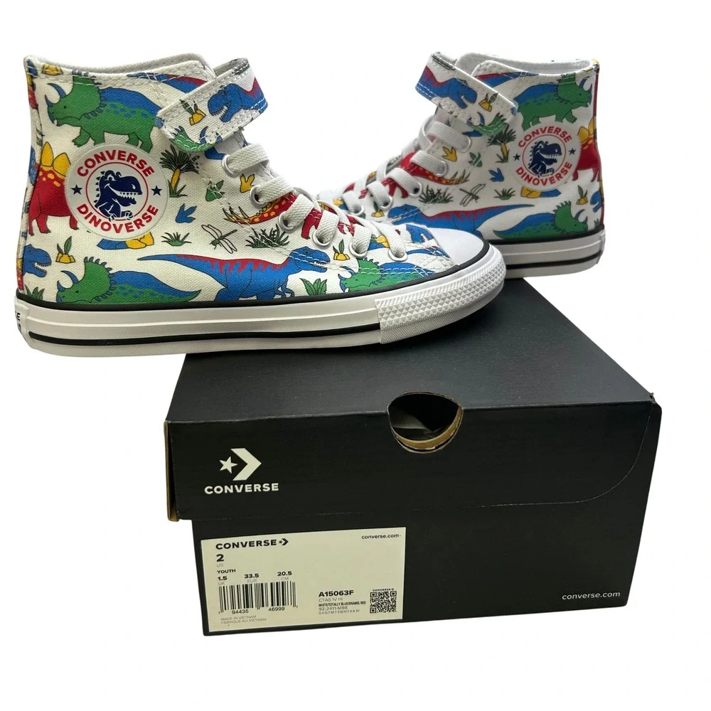 Converse Chuck Taylor‎ All Star Dinoverse Kids High Top Shoes Size 2  White